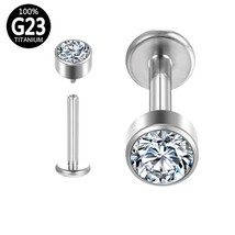 G23 Titanium Piercing Ear Lobe Internal Thread Labret Lip Bar Cartilage crystal  - £10.50 GBP