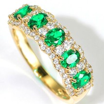 2.3CT Emerald LC Moissanite Gold Plated Cluster 5-Stone Engagement Ring Xmas - £95.02 GBP