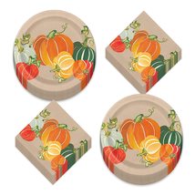 Thanksgiving &amp; Fall Party Supplies - Painted Pumpkin Round Paper Dessert Plates  - £8.03 GBP+