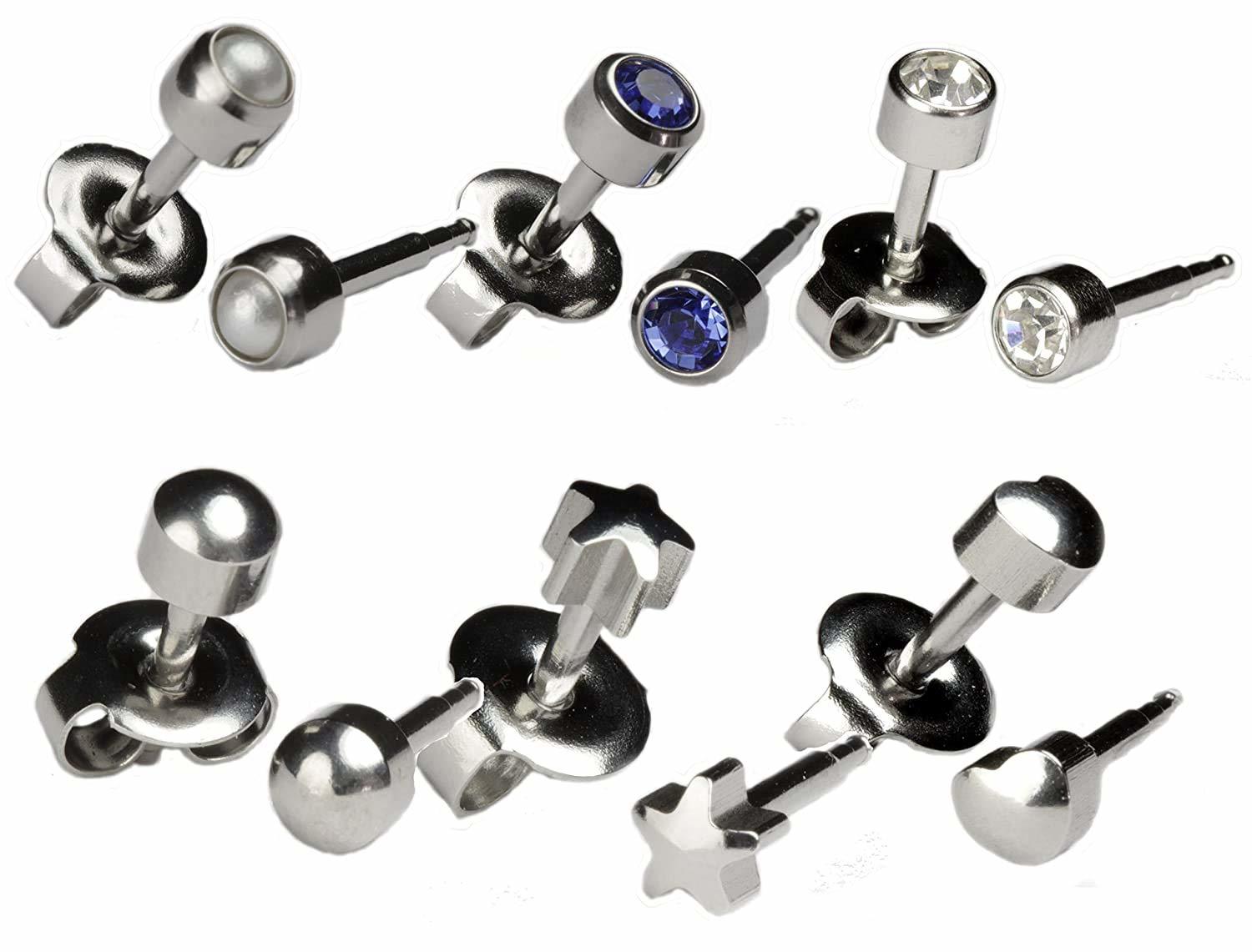 Ear Piercing Earrings Silver 6 Pairs Of 4mm 16ga Stainless Steel Univers... - $6.96