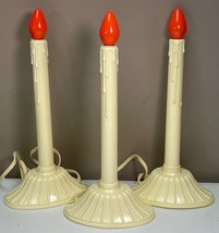 3 Vintage Plastic Window Single Candolier Christmas Candle Wax Drip Orange Bulb - £14.14 GBP