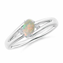 ANGARA 6x4mm Natural Opal and Diamond Split Shank Ring in Sterling Silver - £173.81 GBP+
