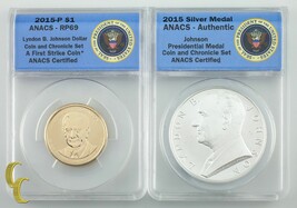 2015 Johnson Coin &amp; Chronicle Reverse Proof $1 and .999 Silver Medal RP-69 ANACS - £65.89 GBP