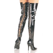 PLEASER Sexy Rear D-Ring Lace Up Black 5&quot; Heel Hot Thigh High Boots SED3063/B - £84.69 GBP