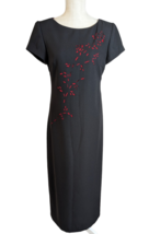 Jessica Howard Black Short Sleeve Maxi Sheath Evening Dress 6 w/ Floral Detail - £15.68 GBP