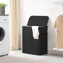 Black Bamboo Wood 26-Gal Laundry Hamper Basket w/ Removable Washable Cot... - $119.83