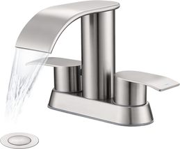 Waterfall Bathroom Sink Faucet Brushed Nickel, Two Handles Bathroom Faucet with - £31.46 GBP