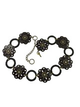 Leather Metal Chain Belt Womens XL Rhinestones Brown Flower Circle Hippi... - £14.81 GBP