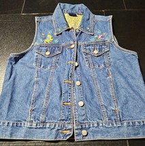 Disney Pooh And Piglet Blue Jean Vest Embroidered Denim Womens Large 100... - $24.19