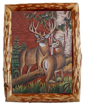 Deer in Woods Hand Crafted Intarsia Wood Art Wall Hanging 28 X 30 X 4 Inches - £261.14 GBP