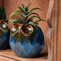 Blue Owl Ceramic Succulent Planter With Drainage Plug Animal Plant Pot Tabletop - £36.05 GBP