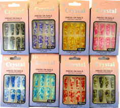 CRYSTAL PRESS ON 12 PIECE FALSE FINGER NAILS - 7 COLORS - $7.99