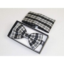 Men Bow Tie Hankie Set Formal Event For Tuxedo or Business Suit #BT6 Black Gray image 5