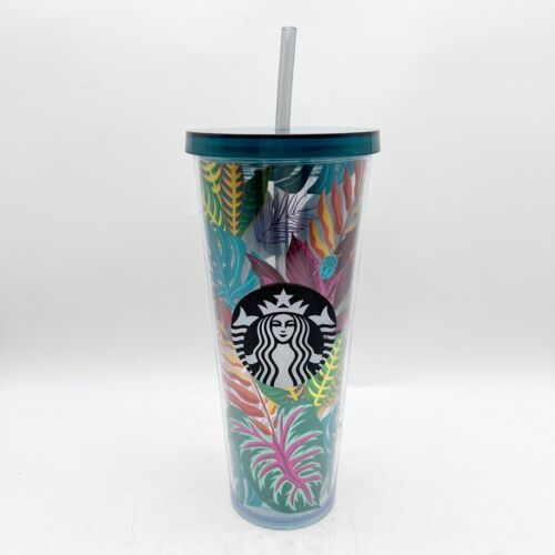Primary image for STARBUCKS Metallic Tropical Leaves Aloha Tumbler Cold Cup Venti 24 oz