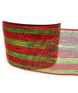 Christmas Holiday Red and Green Stripe 4&quot; Metallic Deco Mesh Ribbon Roll... - £12.26 GBP