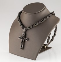 Sterling Silver Antiqued Textured Bead Cross Pendant with Toggle Clasp 22.5&quot; - £422.44 GBP