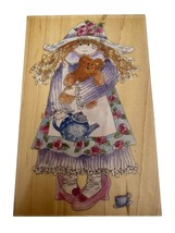 Stamps Happen Rubber Stamp Emily and Alexander Bear Tea Time Flowers Little Girl - £7.98 GBP