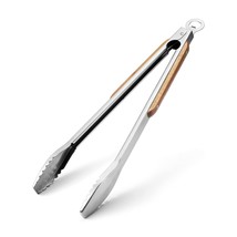 Wood-Handled Grill Tongs, 19.5&quot;/50Cm Extra Long Bbq Tongs, Heavy Duty Premium St - £27.25 GBP