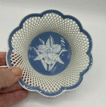 Romania Blue Iris Floral Open Weave Design Bowl 5&quot; Dish - £23.97 GBP