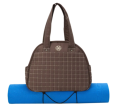 Gaiam Brown Quilted Metro Gym Yoga Bag - 7 Pockets &amp; Cinch Cord for Yoga Mat - £22.81 GBP