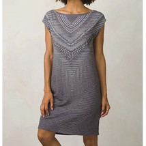 PRANA Sanna Women&#39;s L Stretch Shift Dress, Geometric Boho Knee-Length Midi Gray - £21.15 GBP