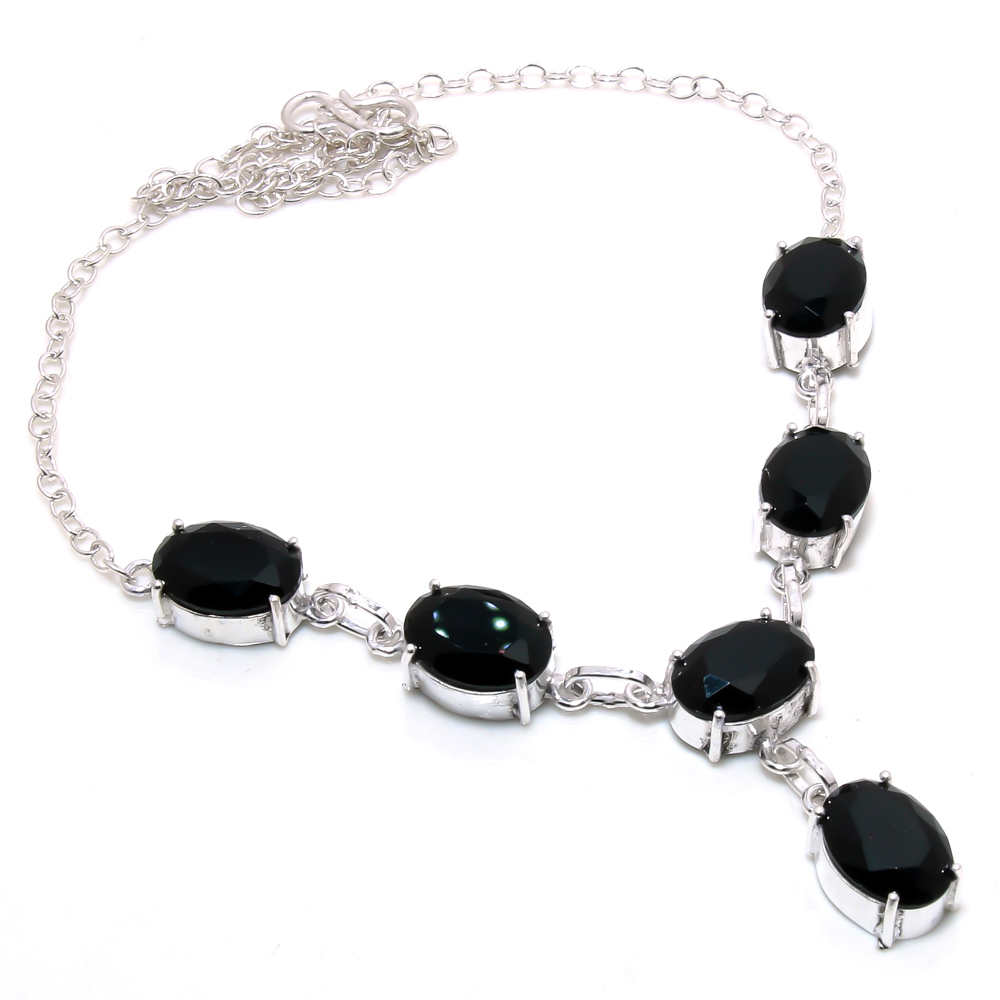 Black Spinel Oval Gemstone Handmade Fashion Ethnic Necklace Jewelry 18" SA 1900 - £7.18 GBP
