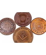 Masonic One Penny Lot of 4 Tokens, Midway, Keystone, Garfield - $80.13 CAD