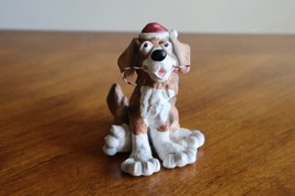 Vtg Russ Berrie Douglas Puppy Dog Figurine Christmas Santa Porcelain Can... - $14.95