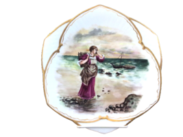 Hand Painted Artist Signed Dated 1892 Victorian Lady at Seashore Scene - $44.88
