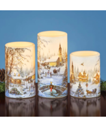 3Pc Flameless Candle Set LED Flicker Pillar Christmas Snowy Winter Villa... - $340.55 MXN+