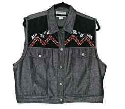 Stonebridge Women XL Vest Black/Gray Embroidery Velour Floral Western De... - £20.16 GBP