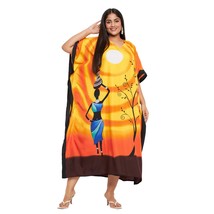 Tribal Printed Orange Polyester Plus Size Kaftan Dress for Women - £13.36 GBP