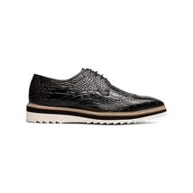 25725-001 Black Stacy Adams Alario Wingtip Croco Embossed Leather Shoes image 2