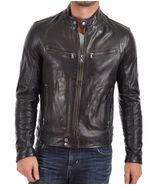 Men Leather Jacket Black Slim fit Biker Motorcycle Genuine Lambskin Jack... - £92.01 GBP