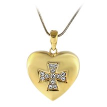 Women&#39;s Top Grade Pave Crystal Heart &amp; Cross Gold Plated Pendant Valentine Gifts - £48.56 GBP