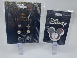 Disney Princess & Neon Tuesday Jewelry Lot  Stud Earring Set & Mickey Rings NEW - $19.15