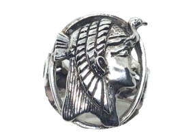 Sterling Nefertiti Ring Size 6 3/4 Heavy Egyptian Motif Maker Marked - £38.71 GBP