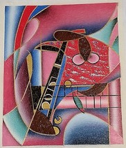 Abstract Painting Lithograph On Canvas Artist Signed ART FINDS INT&#39;L Musical  - £26.67 GBP