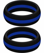 Two (2) Thin BLUE Line Silicone Rings Active Wedding Band Replacement Pi... - $13.55 CAD