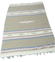 Vintage Saltillo Blanket Hand Made Mexico Cotton Linen Blend  4.5 X 6.5 + Fringe - £37.59 GBP