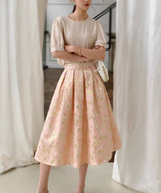 Champagne Pink A-line  Midi Skirt Outfit Women Custom Plus Size Pleated Skirts image 1