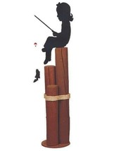 FISHING CHILD SILHOUETTE PIER POST - Girl with Fish Pole Bobber &amp; Fish A... - £148.25 GBP