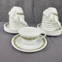 Corelle Livingware 17 Cup &amp; Saucer Sets Green Spring Blossom Hook Handle... - £67.16 GBP