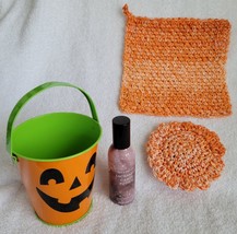 Halloween Dishcloth &amp; Sunflower Scrubby Gift Set w Enchanted Candy Room Spray - £11.28 GBP