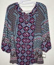 Valerie Stevens Purple Plum Geometric Long Sleeve Blouse Shirt Size XL - £19.31 GBP