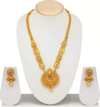 Pearl Gold Plated Indian Wedding Jewelry Necklace Jhumka Earrings Bollywood Set - £16.06 GBP