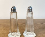 Vintage Tower 8 Sided Clear Glass With Metal Cap Salt And Paper Shakers - £4.64 GBP