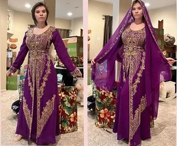 Eid Sale Dubai  Farasha Purple Dress Georgette Ramzan Long Kaftan Abaya ... - $106.25