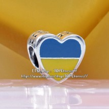 925 Sterling Silver UKRAINE Flag Heart Charm with Mixed Enamel Engraved Charm - £14.09 GBP