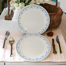 2 Corelle Morning Blue Plates Pair Cottagecore Blue Floral Vintage Corningware  - $24.74